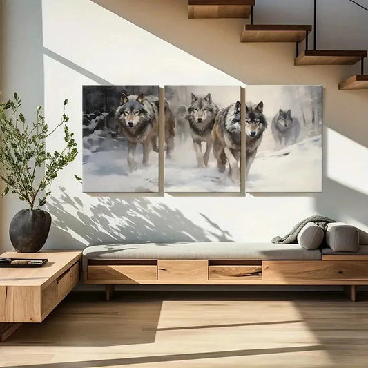 3pcs Wolf Pack Winter Scene Snowy Landscape Metal Print Ready to Hang Art