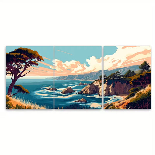 3pcs Coastal California Landscape Metal Print Ready to Hang Art