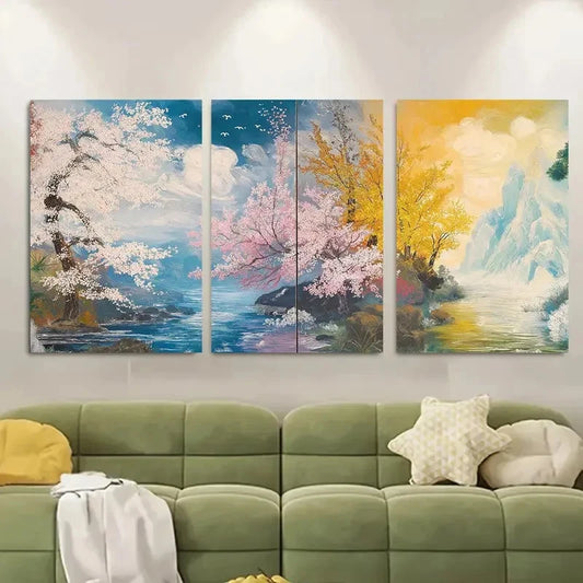 3pcs Cherry Blossoms & Autumn Leaves Metal Print Ready to Hang Art
