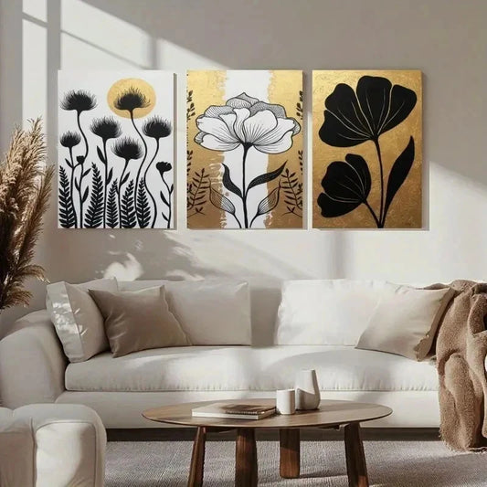 3pcs Black, Golden & White Dandelion  Wall Art Set Canvas Framed 40x60cm - High Quality Print 100% Australian Made Wall Canvas Ready to Hang