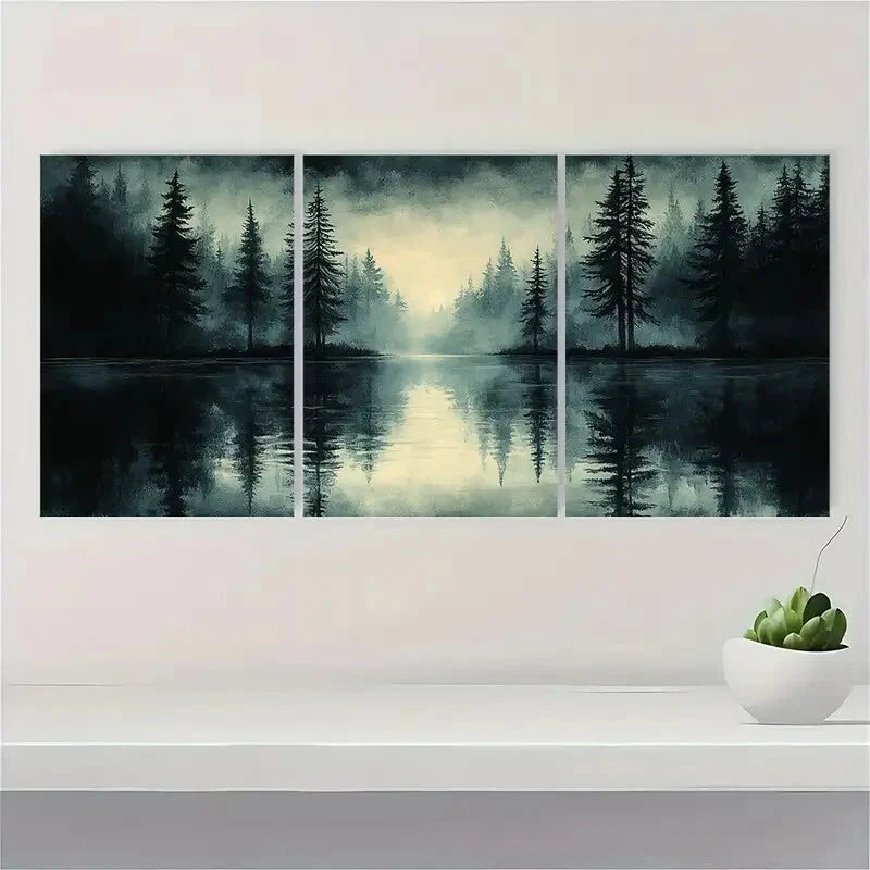 3pcs Abstract Vintage Sketch Forest Landscape Metal Print Ready to Hang Art