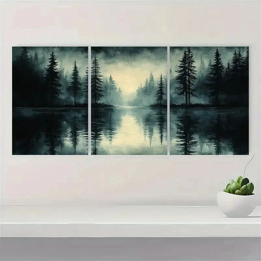 3pcs Abstract Vintage Sketch Forest Landscape Metal Print Ready to Hang Art