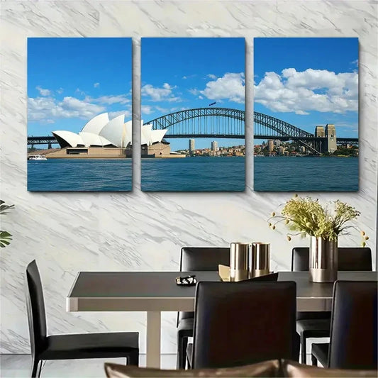 3pcs Sydney Opera House, Sydney Harbour Bridge Wall Art Set Canvas Framed 40x60cm - High Quality Print 100% Australian Made Wall Canvas Ready to Hang