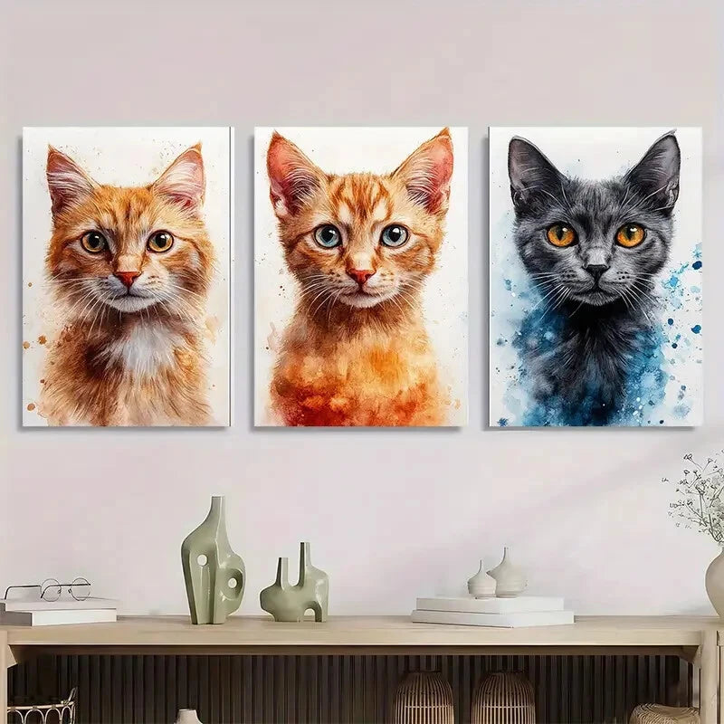 3pcs Watercolor Cat & Dog Aesthetic Animal Metal Print Ready to Hang Art