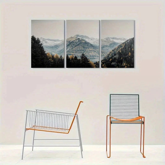 3pcs Scenic Mountain Nature Snowy Metal Print Ready to Hang Art