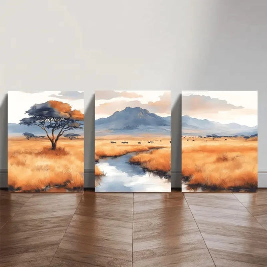 3pcs Serengetti National Park Metal Print Ready to Hang Art