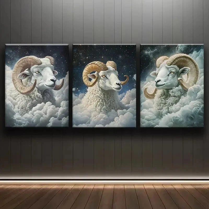 3pcs Elegant White Sheep Metal Print Ready to Hang Art