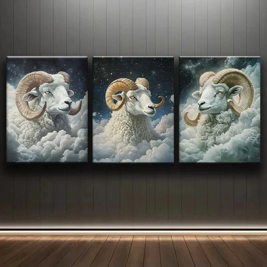 3pcs Elegant White Sheep Metal Print Ready to Hang Art