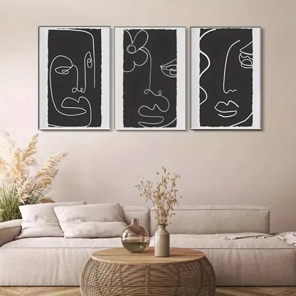 3pcs  Minimalist Line - Art Face Triptych Wall Art Set Canvas Framed 40x60cm - High Quality Print 100% Australian Made Wall Canvas Ready to Hang