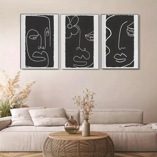 3pcs  Minimalist Line - Art Face Triptych Wall Art Set Canvas Framed 40x60cm - High Quality Print 100% Australian Made Wall Canvas Ready to Hang