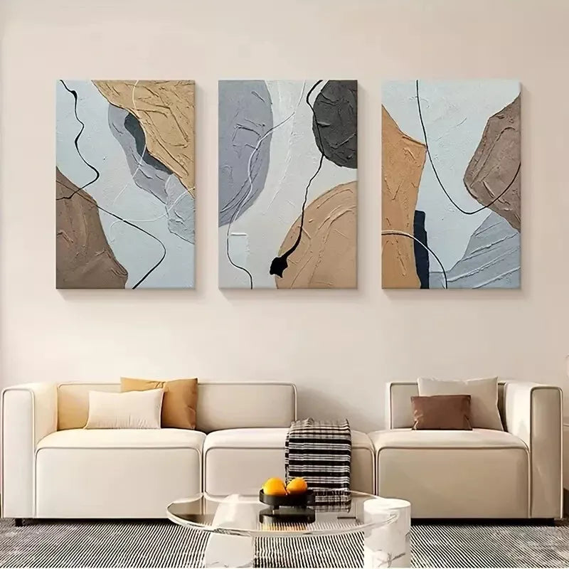 3pcs Abstract Art Prints, Modern Vintage Style Canvas Framed 40x60cm - High Quality Print 100% Australian Made Wall Canvas Ready to Hang