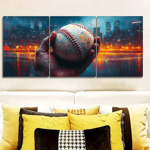 3pcs Baseball Holding Wall Art Set Canvas Unframed - High Quality Print 100% Australian Made Wall Canvas - Bella Home Decor