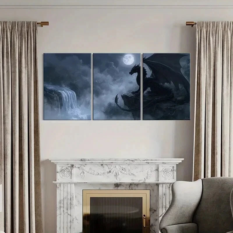 3pcs Mystical Dragon Art Fantasy Landscape Metal Print Ready to Hang Art