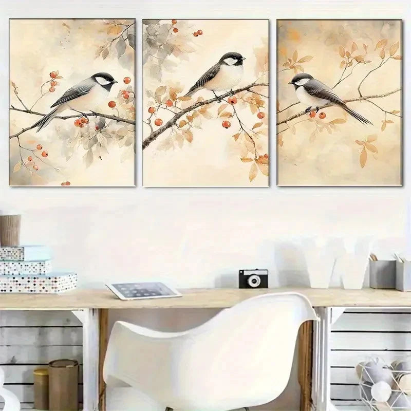 3pcs Serene Autumn Branches with Hummingbirds Metal Print Ready to Hang Art