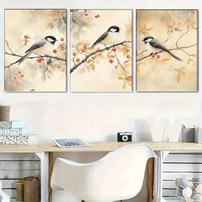 3pcs Serene Autumn Branches with Hummingbirds Metal Print Ready to Hang Art