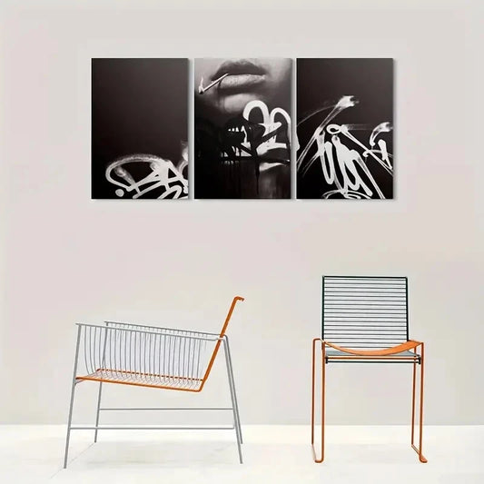 3pcs Black & White Minimalist Graffiti Metal Print Ready to Hang Art