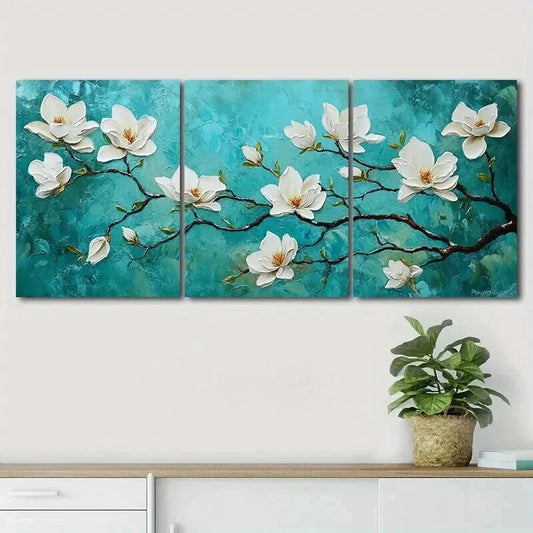 3pcs Floral Flowers Beauty Blue Nature Perfect Wall Art Set Canvas Framed 60x90cm - High Quality Print 100% Australian Made Wall Canvas Ready to Hang