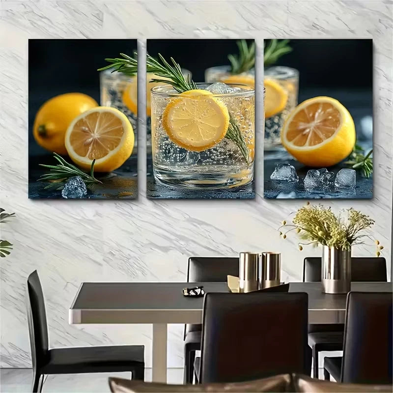 3pcs Gourmet Gin Tonic Cocktail Metal Print Ready to Hang Art