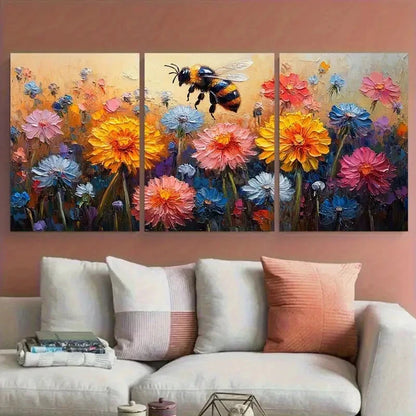 3pcs Vibrant Dandelion Floral Impasto Design Metal Print Ready to Hang Art
