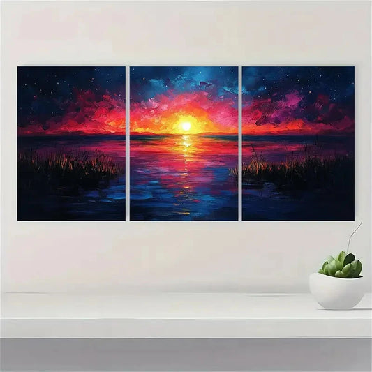 3pcs Original Colorful Sky Oil Painting Metal Print Ready to Hang Art