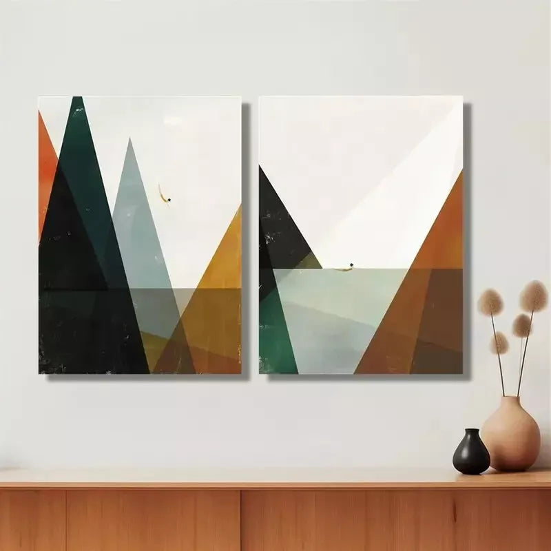 2pcs Minimalist Geometric, Nordic Style Abstract Canvas Framed 50x75cm - High Quality Print 100% Australian Made Wall Canvas Ready to Hang