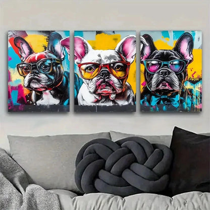 3pcs French Bulldog Style Dog Theme Metal Print Ready to Hang Art