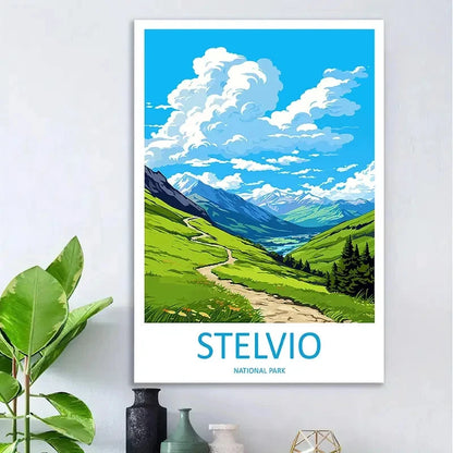 Vintage Stelvio National Park Switzerland Lands Travel Poster Print Wall Art