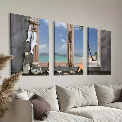 3pcs Beach Starfish Seashells Canvas Framed 60x90cm - High Quality Print 100% Australian Made Wall Canvas Ready to Hang