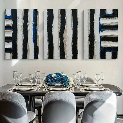 3pcs Abstract Composition of Black and White Metal Print Ready to Hang Art