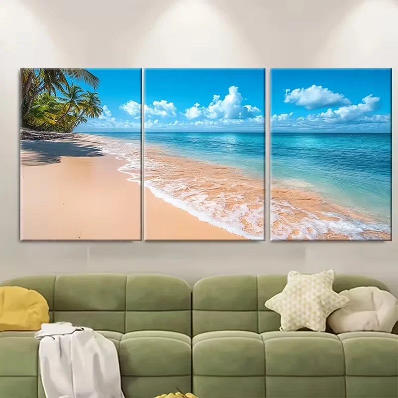 3pcs Seascape Tranquil Beach Scene Metal Print Ready to Hang Art