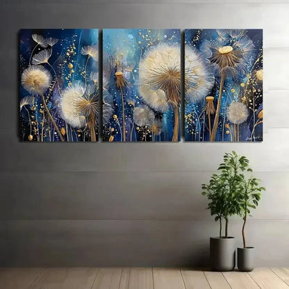 3pcs Floral Nature Scene with Dandelions Metal Print Ready to Hang Art