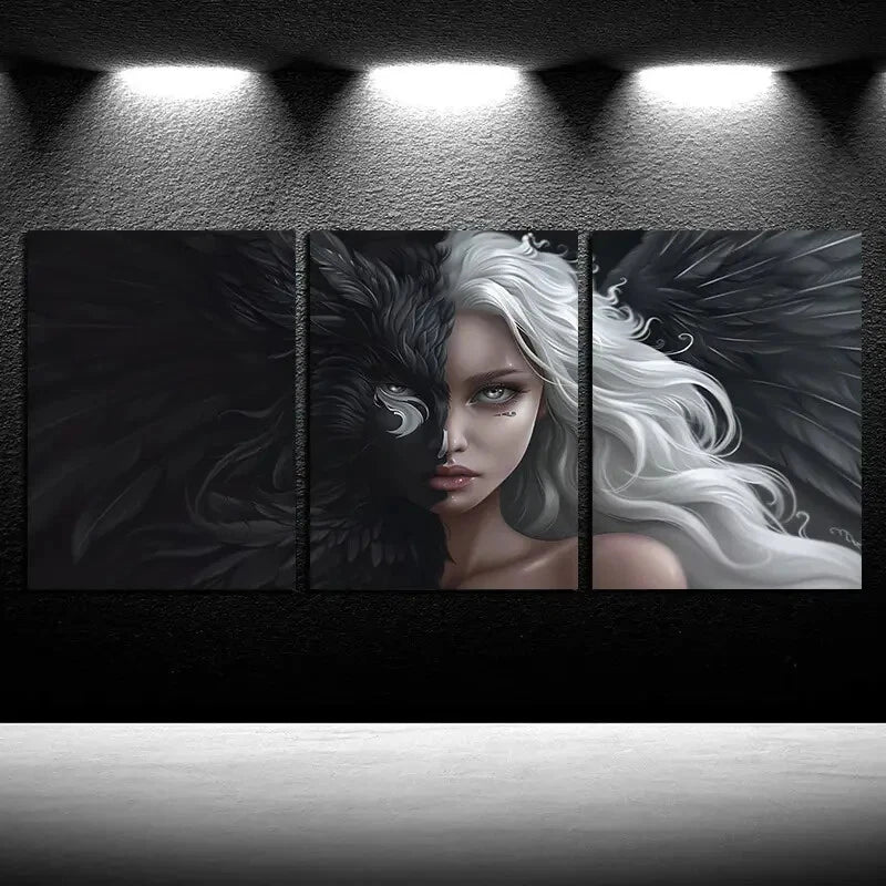 3pcs Black and White Angel Wings Design Metal Print Ready to Hang Art