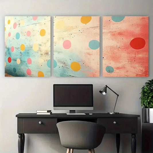 3pcs Vibrant Abstract Polka Dot in Pastel Shades Metal Print Ready to Hang Art