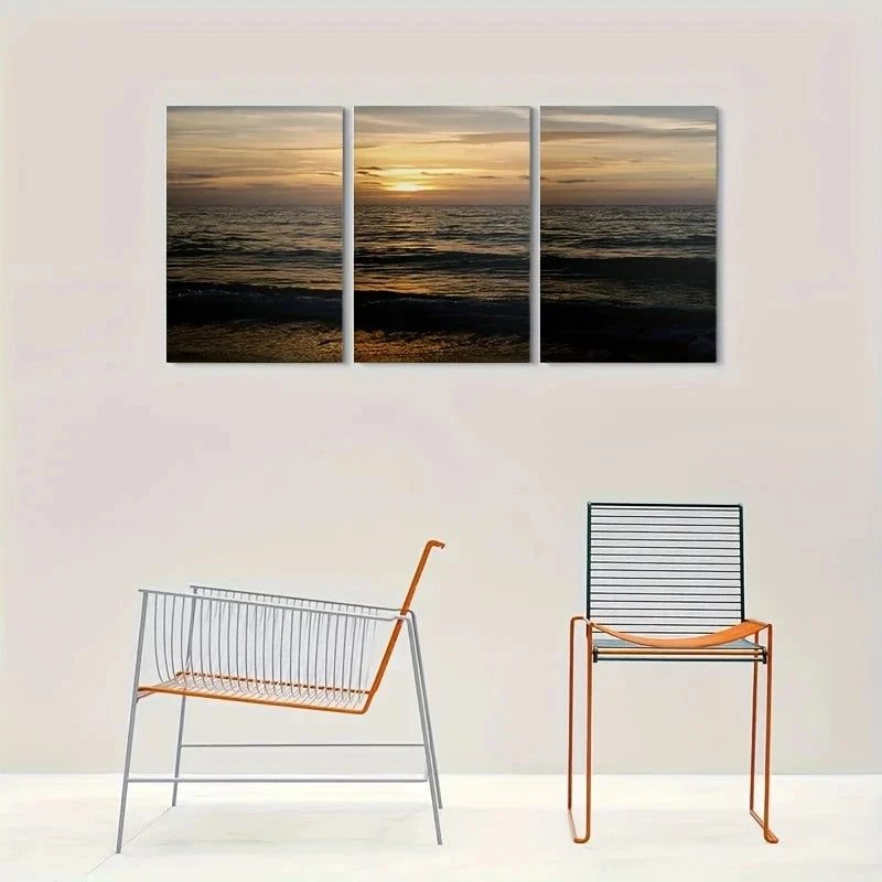 3pcs Sunset Warm Colors Serene Atmosphere Metal Print Ready to Hang Art