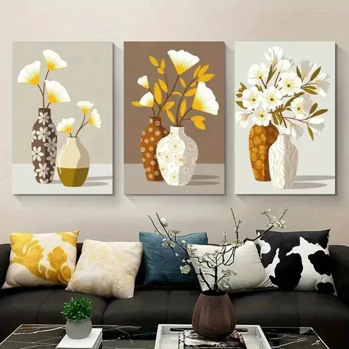 3pcs Yellow Flowers & Green Leaves Forest Wall Art Set Canvas Unframed - High Quality Print 100% Australian Made Wall Canvas