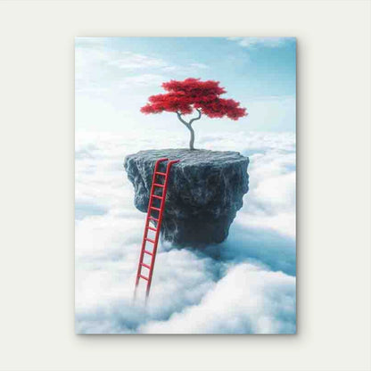 Red Ladder to Cloud Island Fantasy 40x60cm Metal Print Ready to Hang