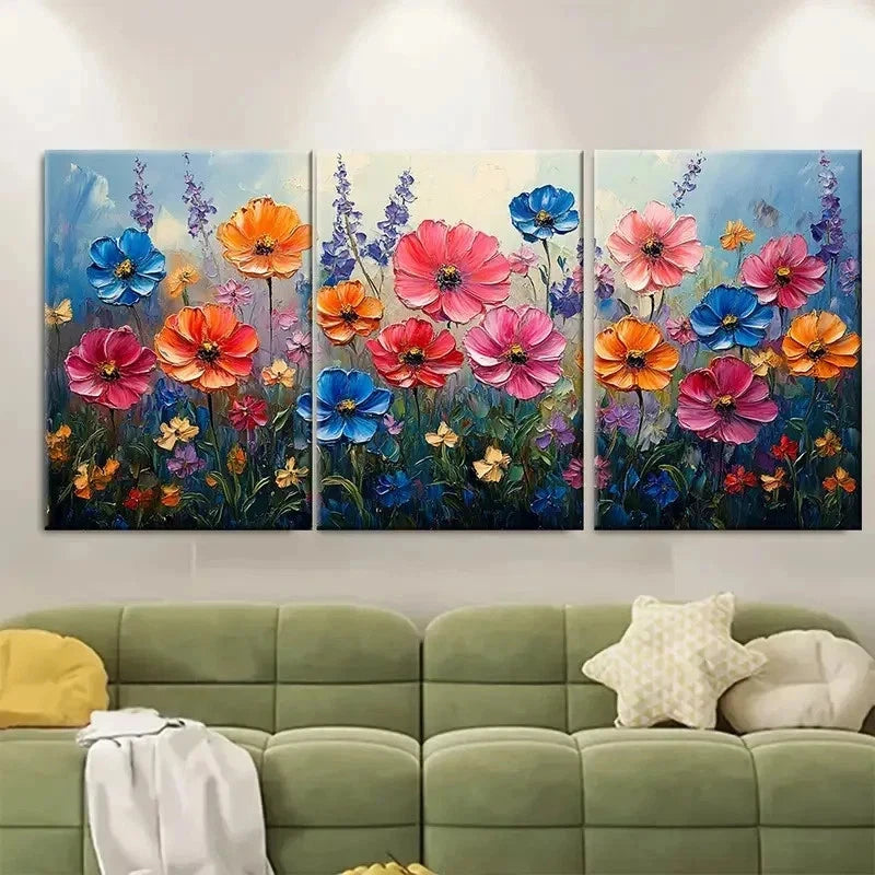 3pcs Abstract Wildflowers Painting gy Wall Art Set Canvas Framed 60x90cm - High Quality Print 100% Australian Made Wall Canvas Ready to Hang