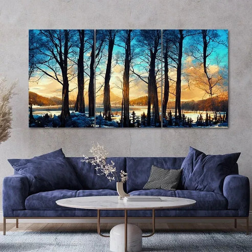 3pcs Winter Tree Landscape Painting Style Wall Art Canvas Unframed - High Quality Print 100% Australian Made Wall Canvas