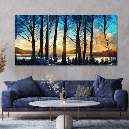 3 Piece Winter Tree Landscape Painting Style Canvas Framed 40x60cm - High Quality Print 100% Australian Made Wall Canvas Ready to Hang