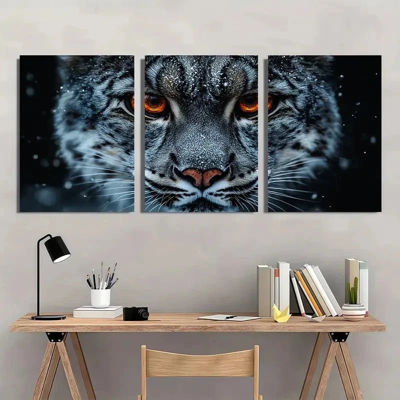 3pcs Snow Leopard Vibrant Red Eyes Wildlife Wall Art Set Canvas Framed 40x60cm - High Quality Print 100% Australian Made Wall Canvas Ready to Hang