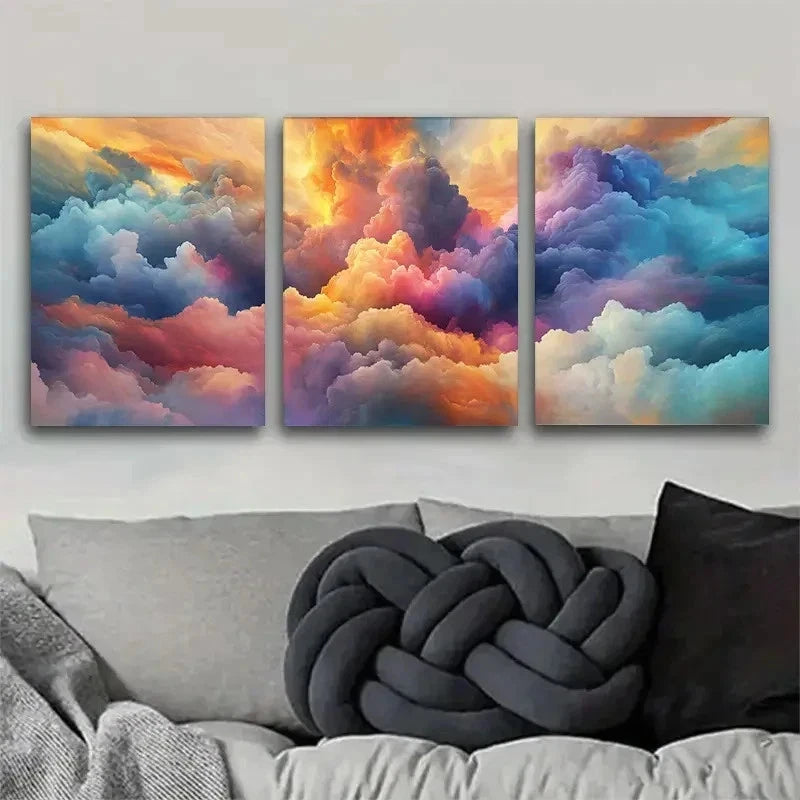 3pcs Three Piece Cloud Sky Wall Art Set Canvas Framed 40x60cm - High Quality Print 100% Australian Made Wall Canvas Ready to Hang