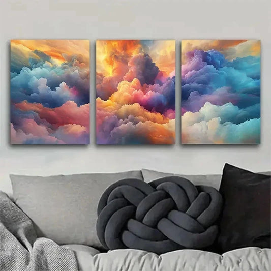 3pcs Three Piece Cloud Sky Wall Art Set Canvas Framed 40x60cm - High Quality Print 100% Australian Made Wall Canvas Ready to Hang