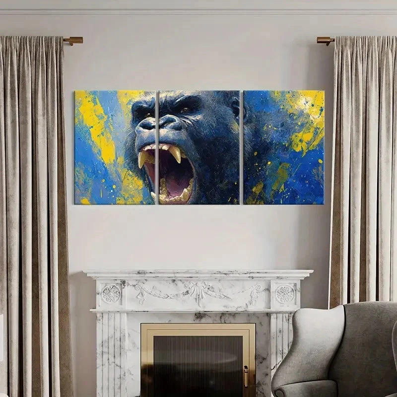 3pcs Artistic Gorilla Roar Abstract Expressionism Metal Print Ready to Hang Art