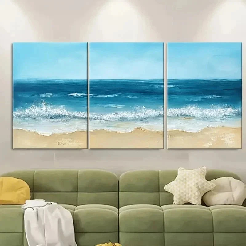 3pcs Ocean BK    Wall Art Set Canvas Framed 50x70cm - High Quality Print 100% Australian Made Wall Canvas Ready to Hang