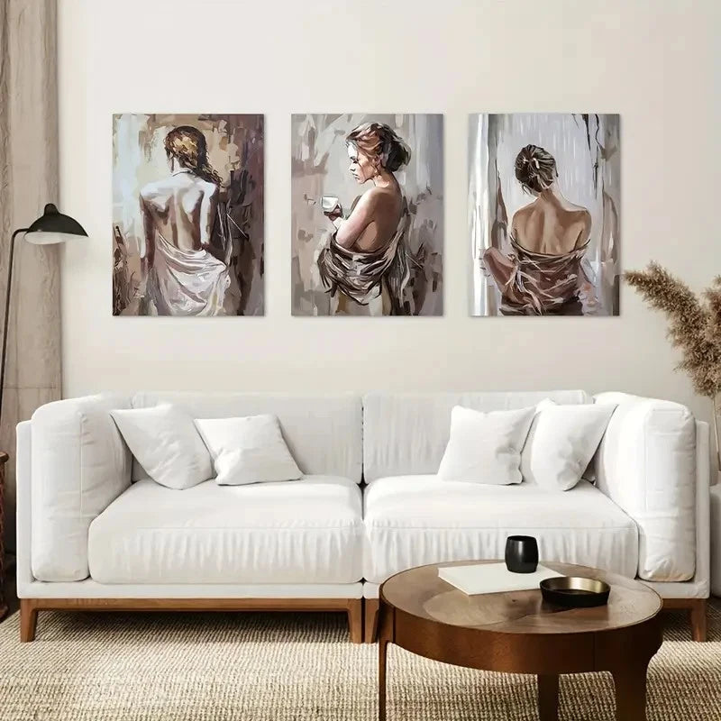3pcs Scandinavian Naked Woman Painting Metal Print Ready to Hang Art