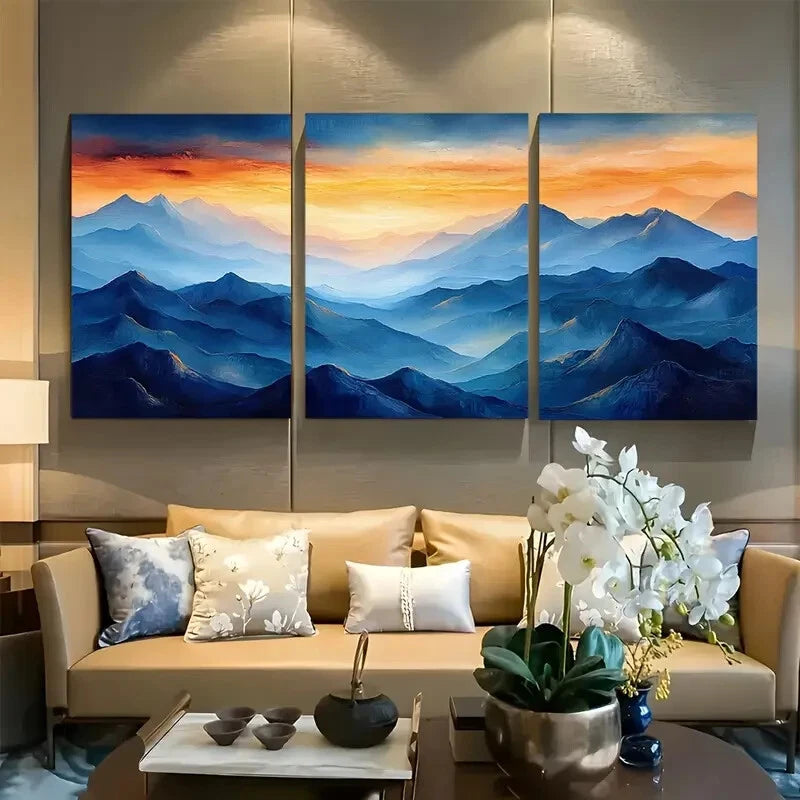 3pcs Abstract Impressionist Mountains Metal Print Ready to Hang Art