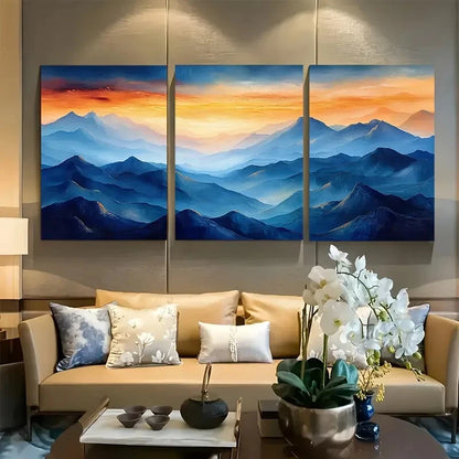 3pcs Abstract Impressionist Mountains Metal Print Ready to Hang Art