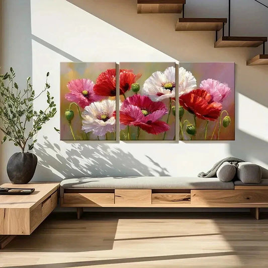 3pcs Floral Vibrant Colors Abstract Design Metal Print Ready to Hang Art