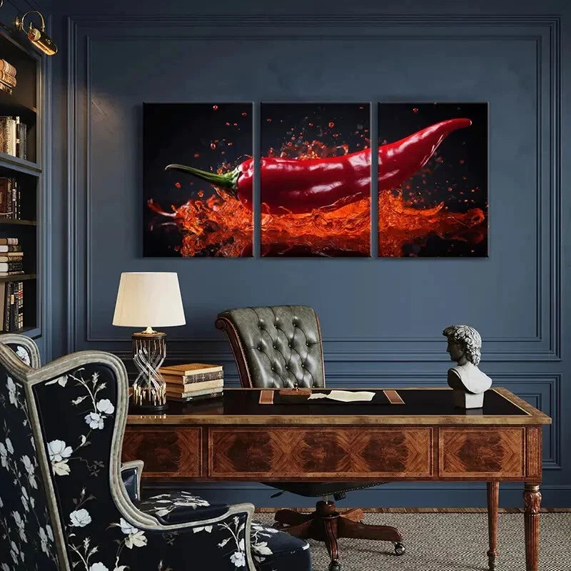 3pcs Red Chili Pepper Culinary Arts Poster Metal Print Ready to Hang Art