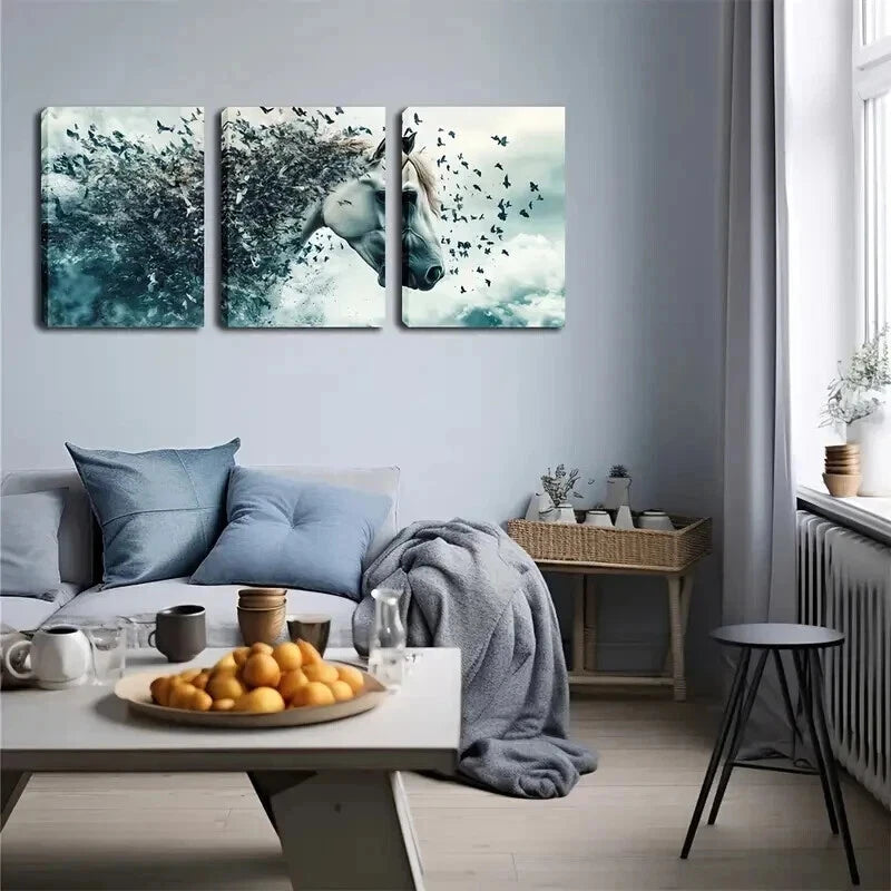 3pcs A White Horse Covered Butterflies Perfect Wall Art Set Canvas Framed 40x60cm - High Quality Print 100% Australian Made Wall Canvas Ready to Hang